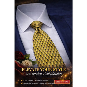 Ziggurat Silk Tie Gold Geometric Designer Mens Necktie